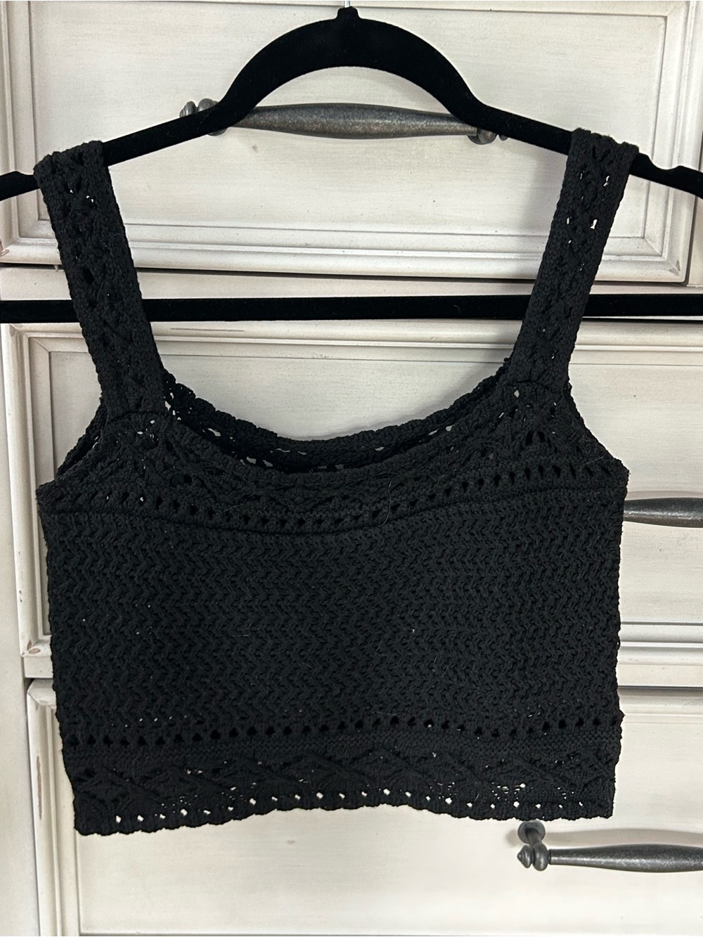 Black crochet cropped tank top